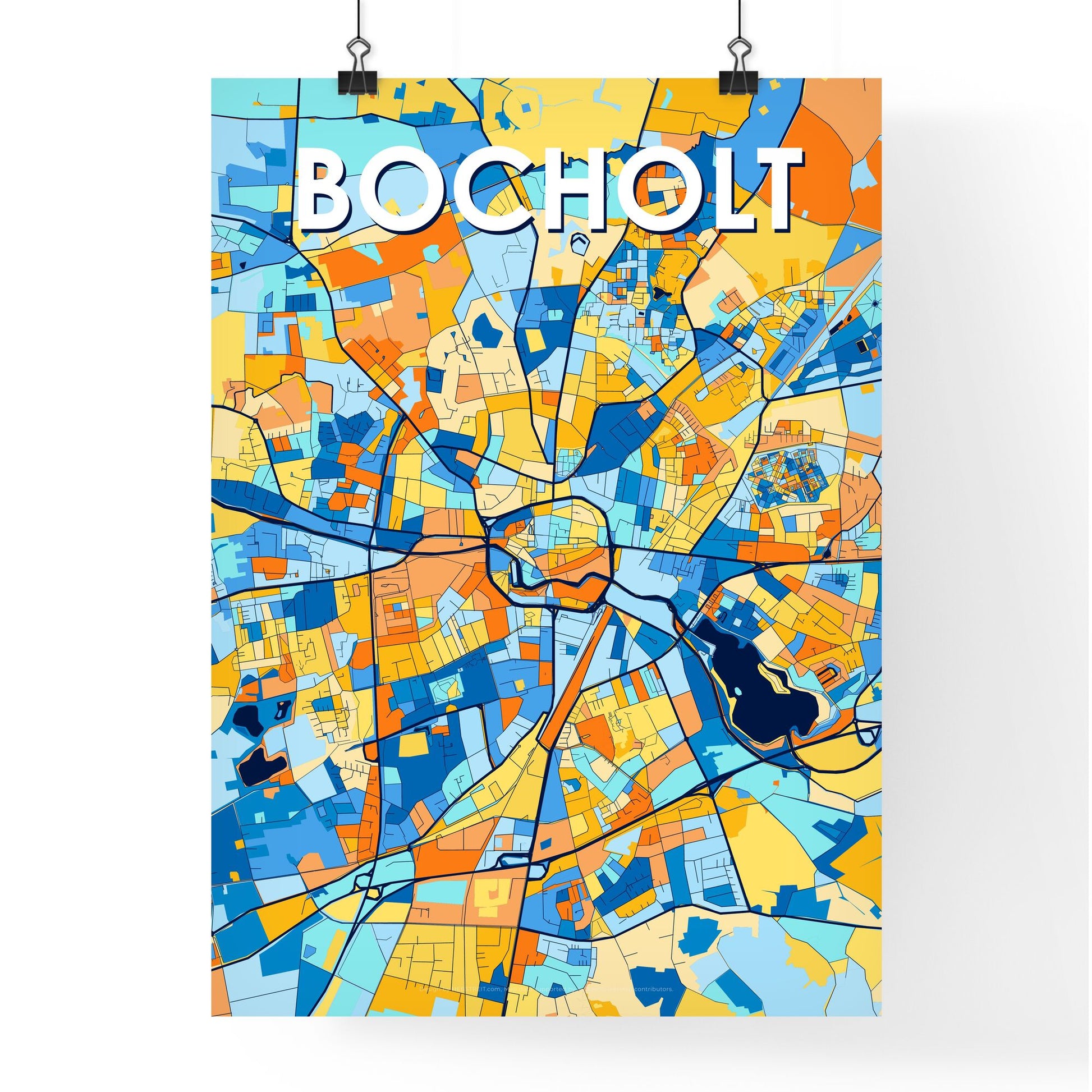 BOCHOLT GERMANY Vibrant Colorful Art Map Poster Blue Orange