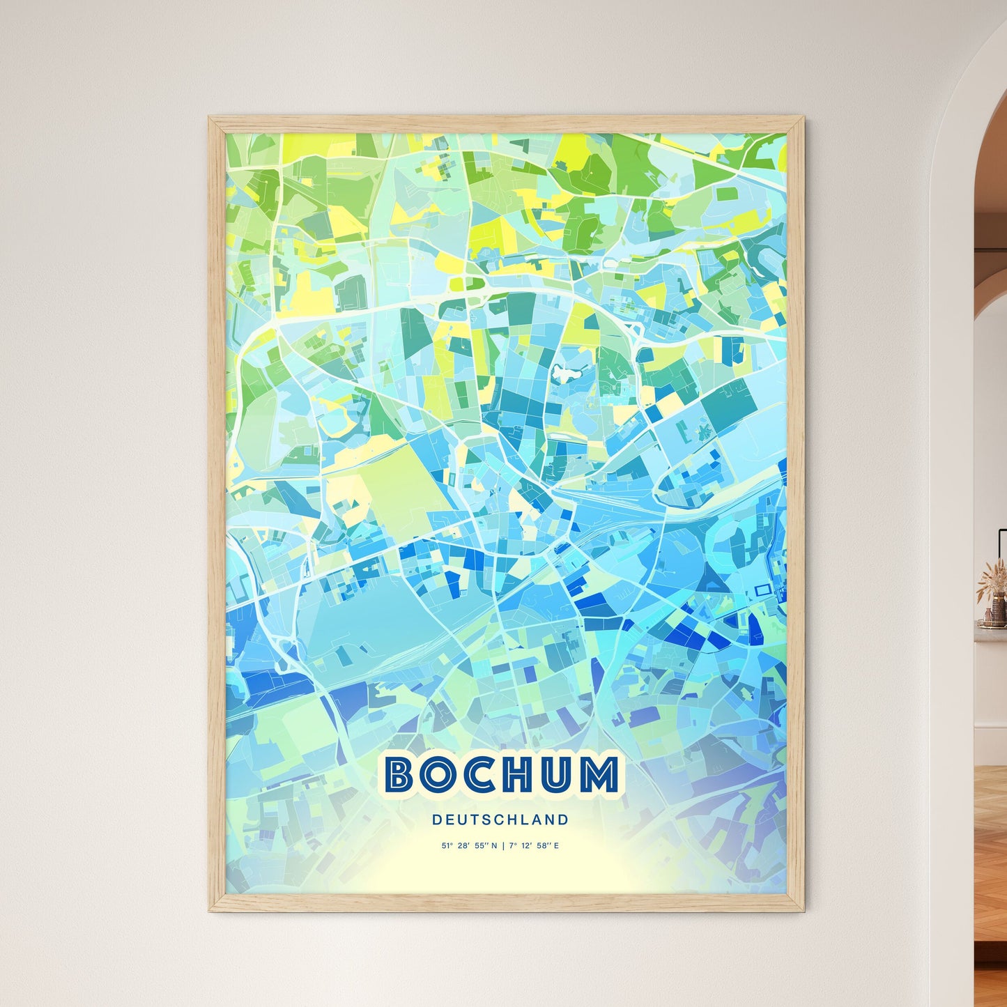 Colorful Bochum Germany Fine Art Map Cool Blue