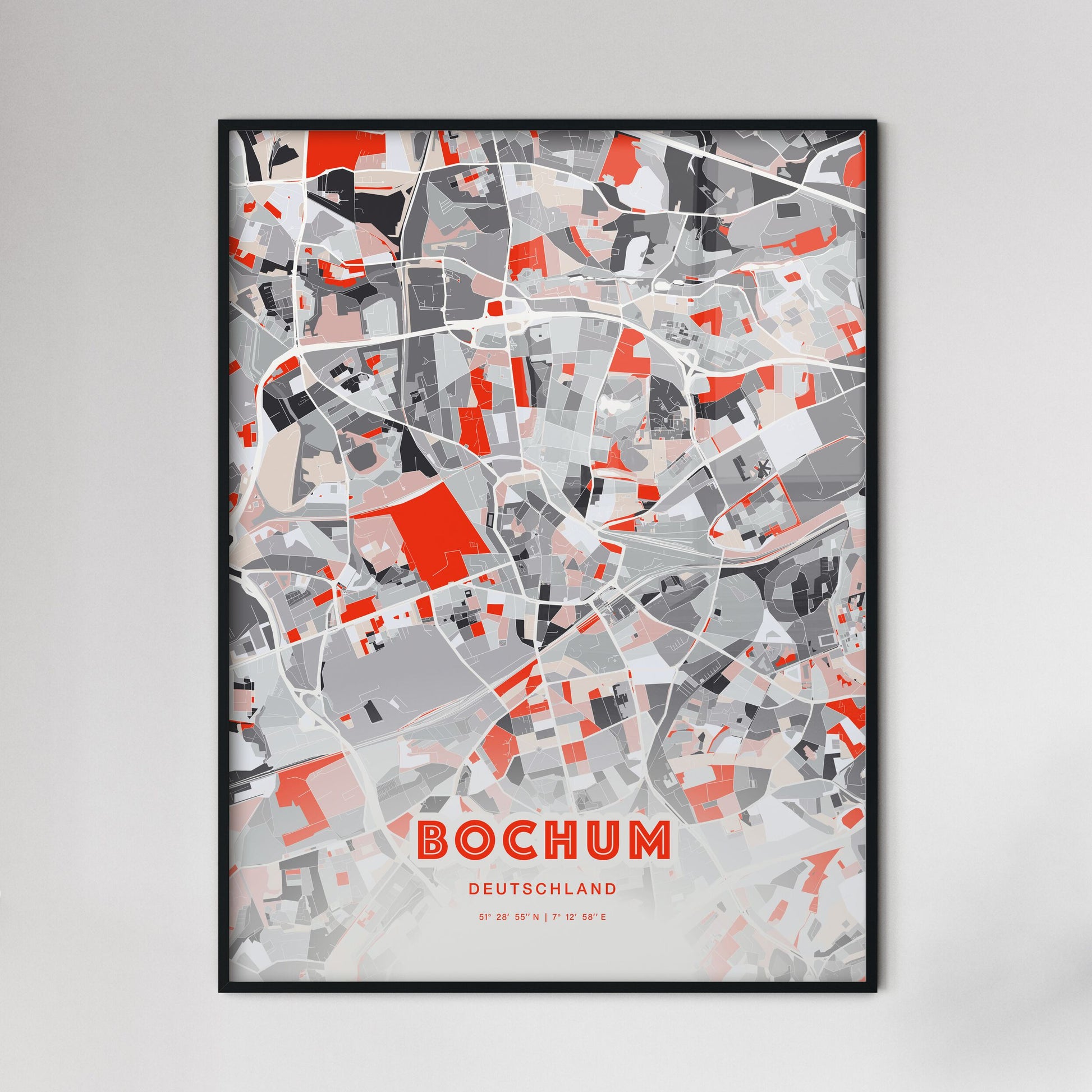 Colorful Bochum Germany Fine Art Map Modern Expressive