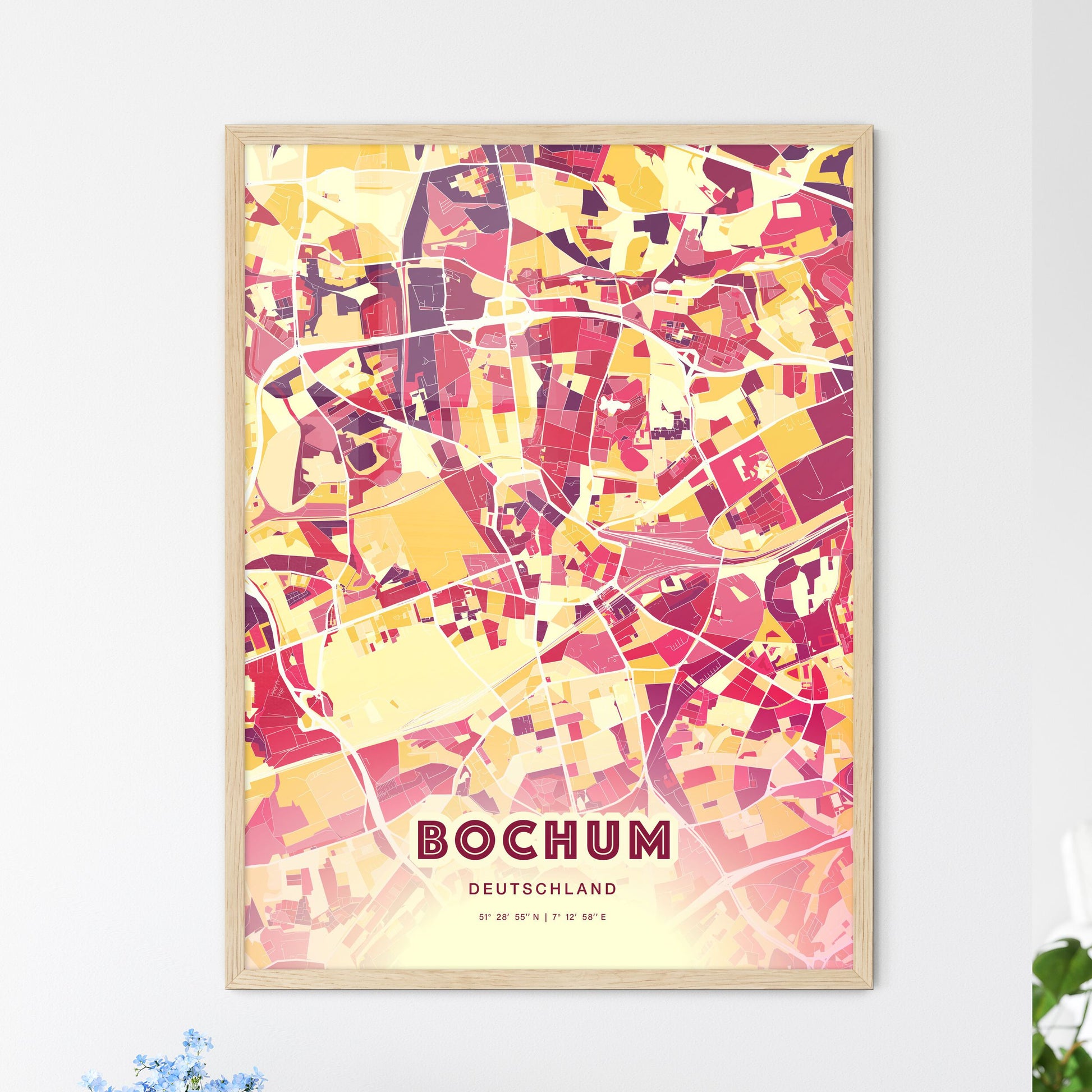 Colorful Bochum Germany Fine Art Map Hot Red