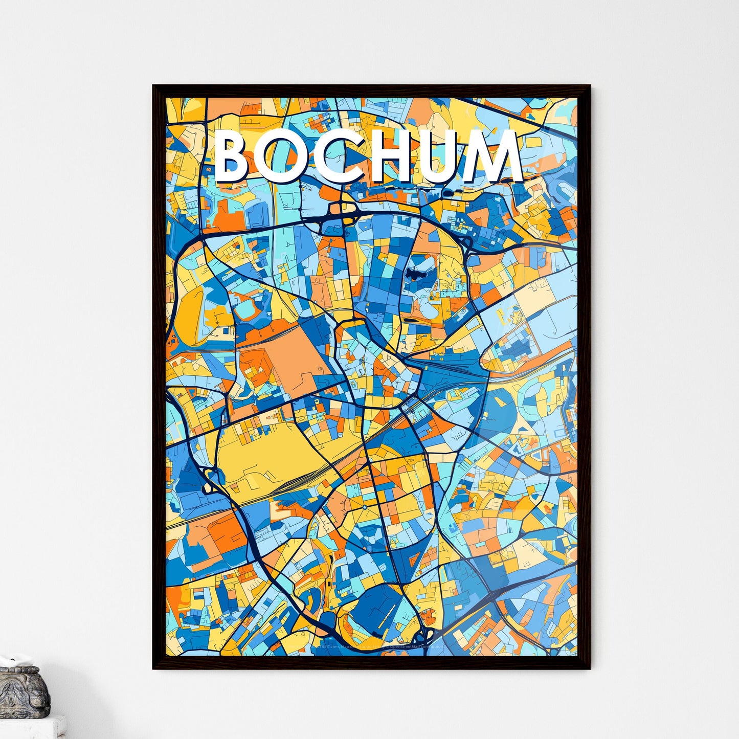 BOCHUM GERMANY Vibrant Colorful Art Map Poster Blue Orange