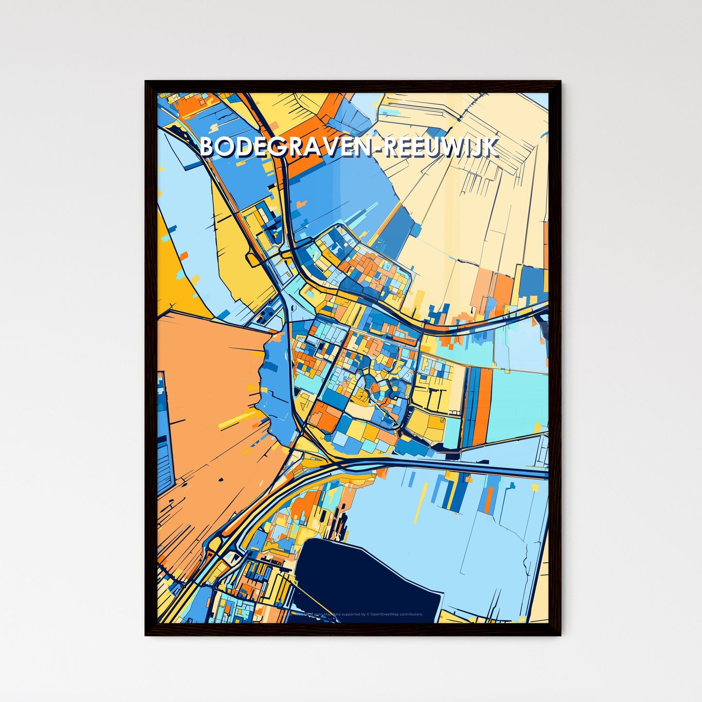 BODEGRAVEN-REEUWIJK NETHERLANDS Vibrant Colorful Art Map Poster Blue Orange