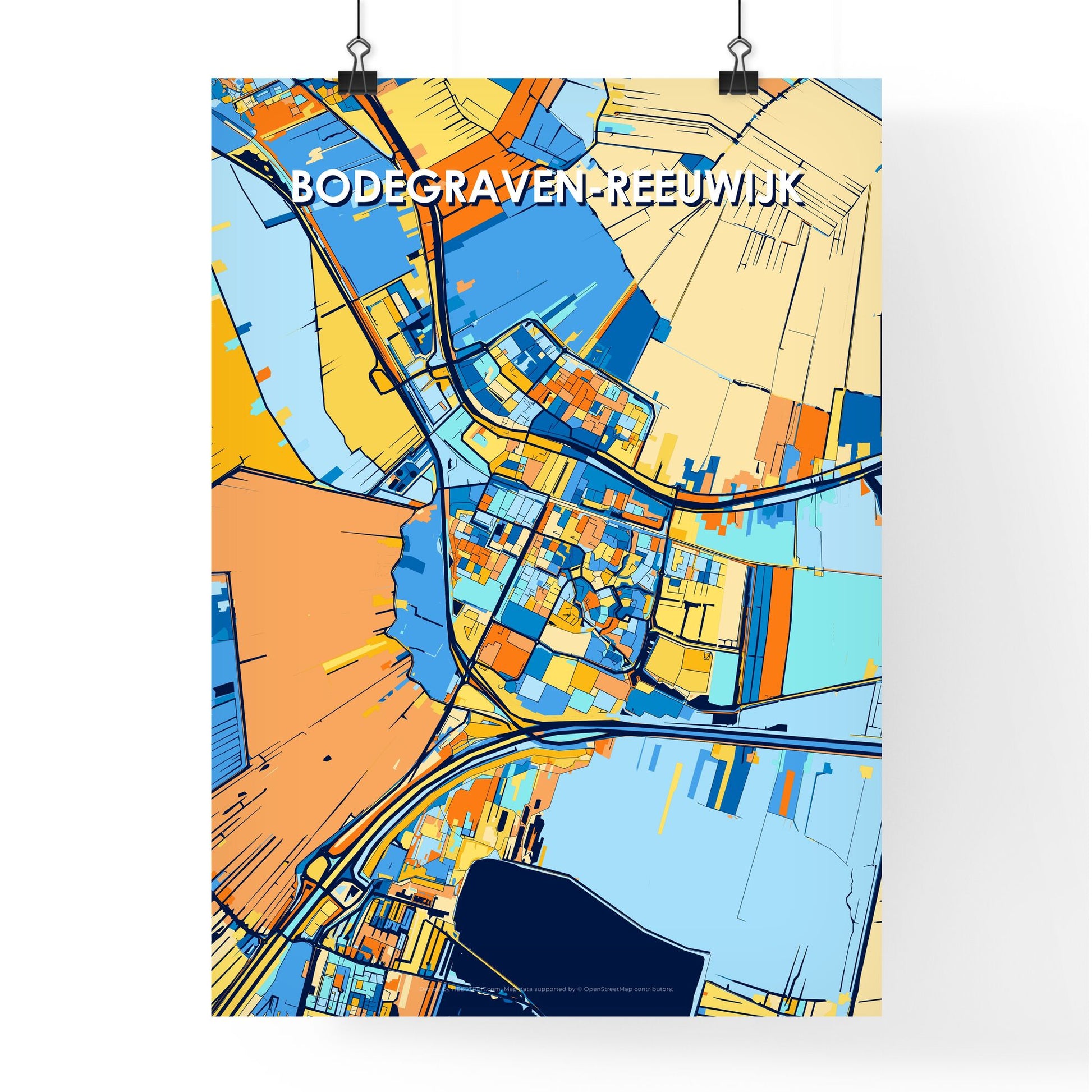 BODEGRAVEN-REEUWIJK NETHERLANDS Vibrant Colorful Art Map Poster Blue Orange