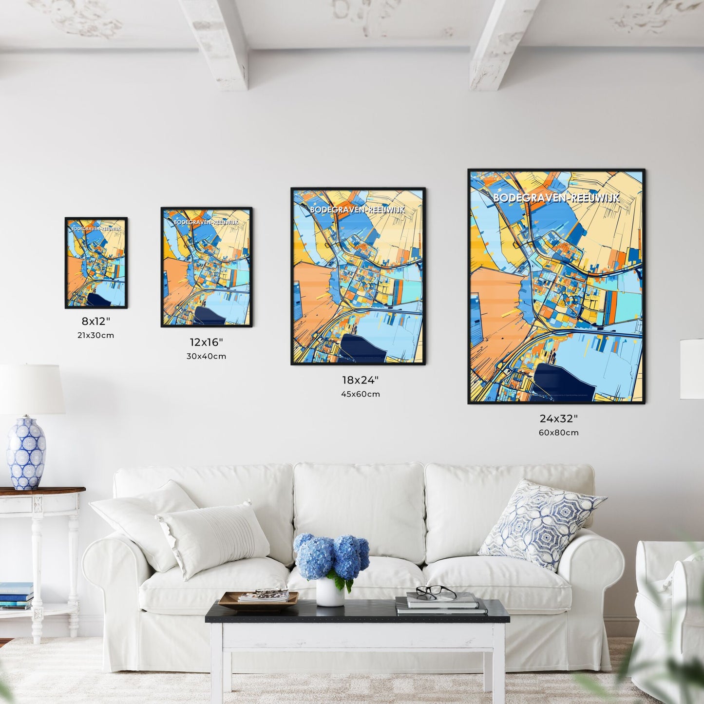 BODEGRAVEN-REEUWIJK NETHERLANDS Vibrant Colorful Art Map Poster Blue Orange