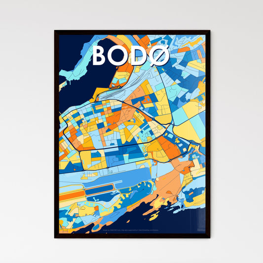 BODØ NORWAY Vibrant Colorful Art Map Poster Blue Orange