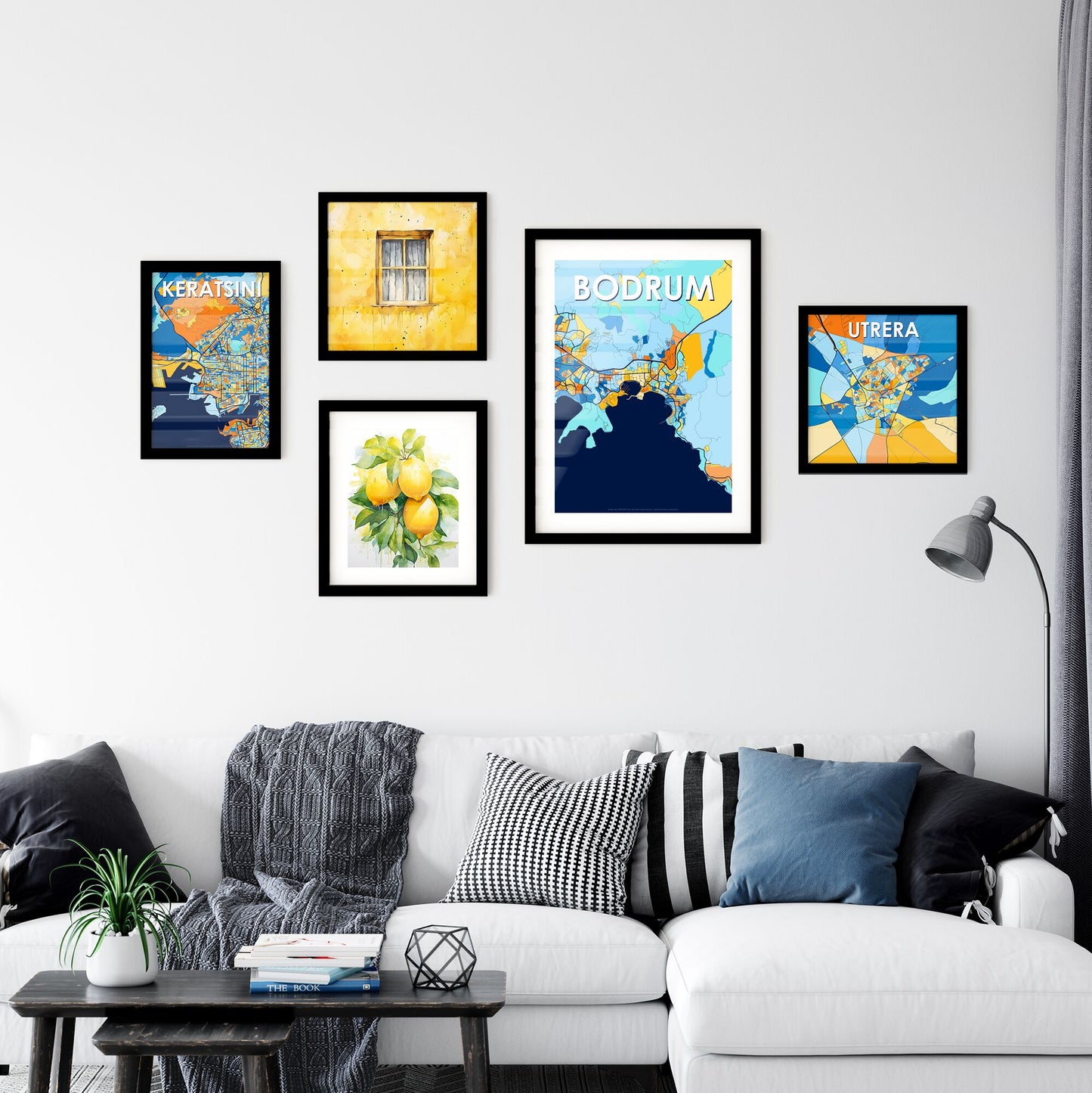 BODRUM TURKEY Vibrant Colorful Art Map Poster Blue Orange