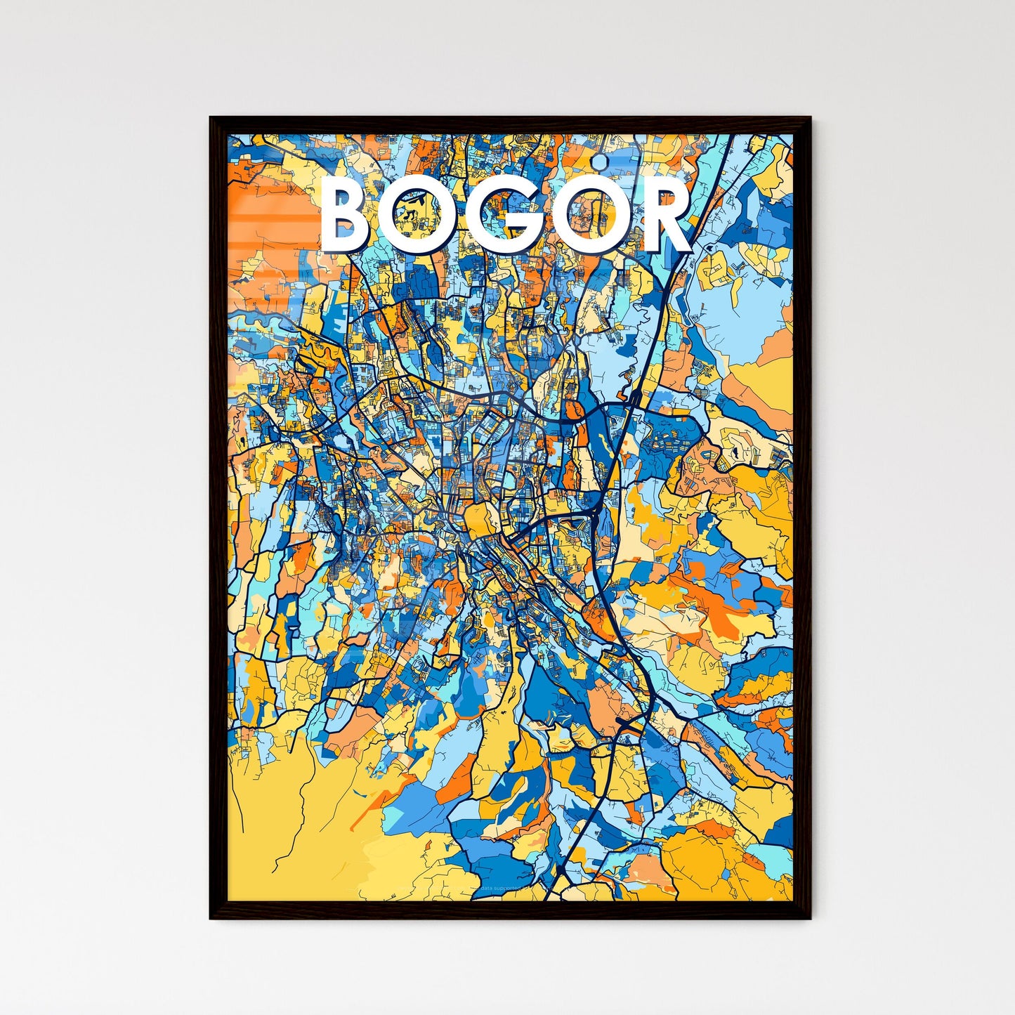 BOGOR INDONESIA Vibrant Colorful Art Map Poster Blue Orange