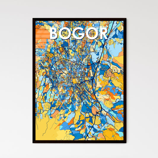 BOGOR INDONESIA Vibrant Colorful Art Map Poster Blue Orange