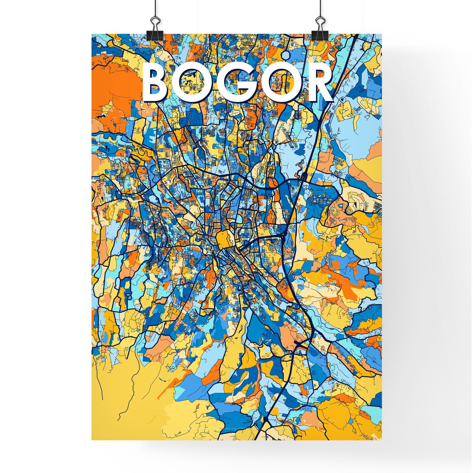 BOGOR INDONESIA Vibrant Colorful Art Map Poster Blue Orange