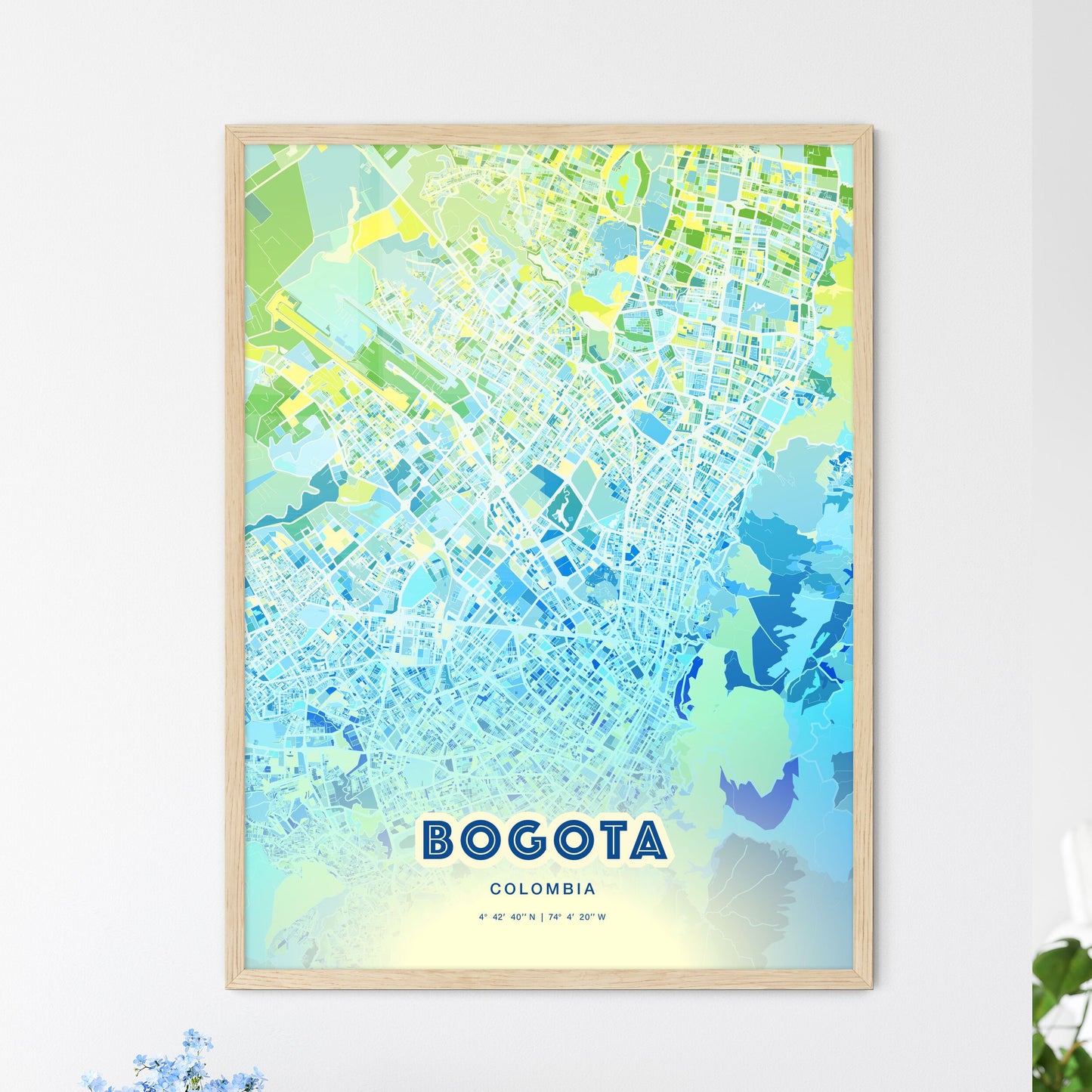 Colorful Bogota Colombia Fine Art Map Cool Blue