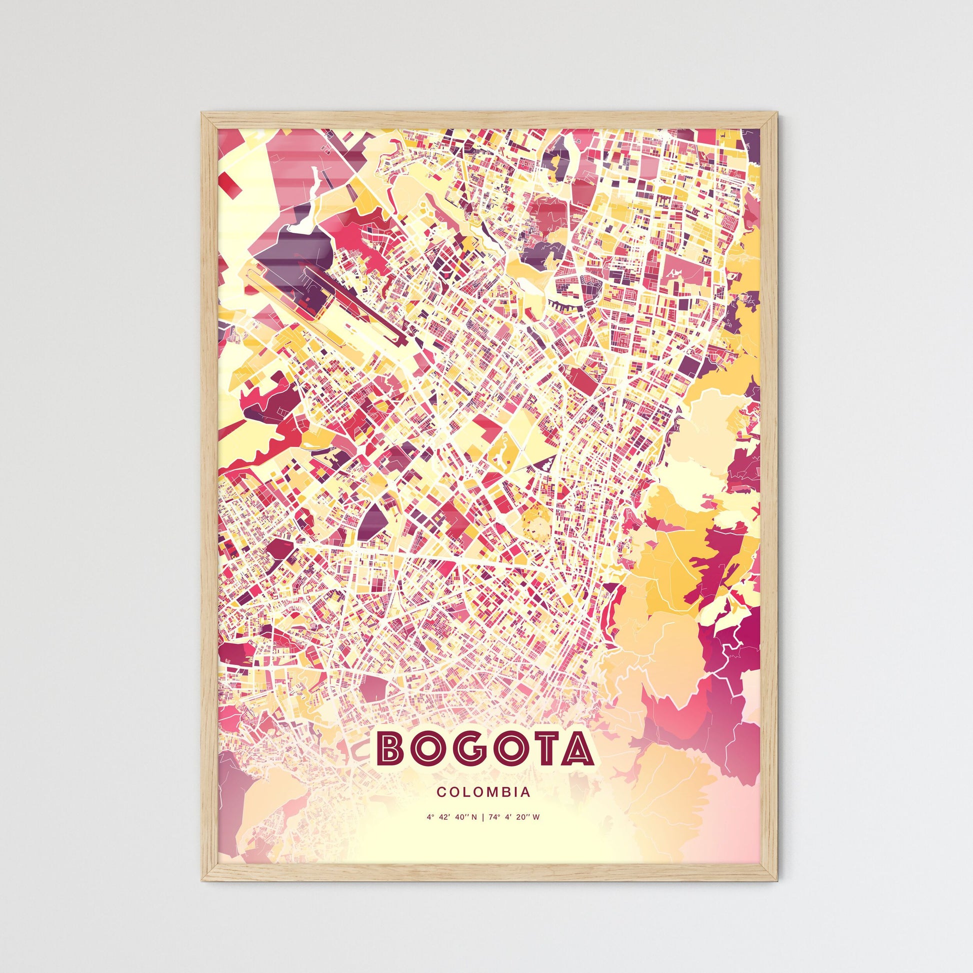 Colorful Bogota Colombia Fine Art Map Hot Red