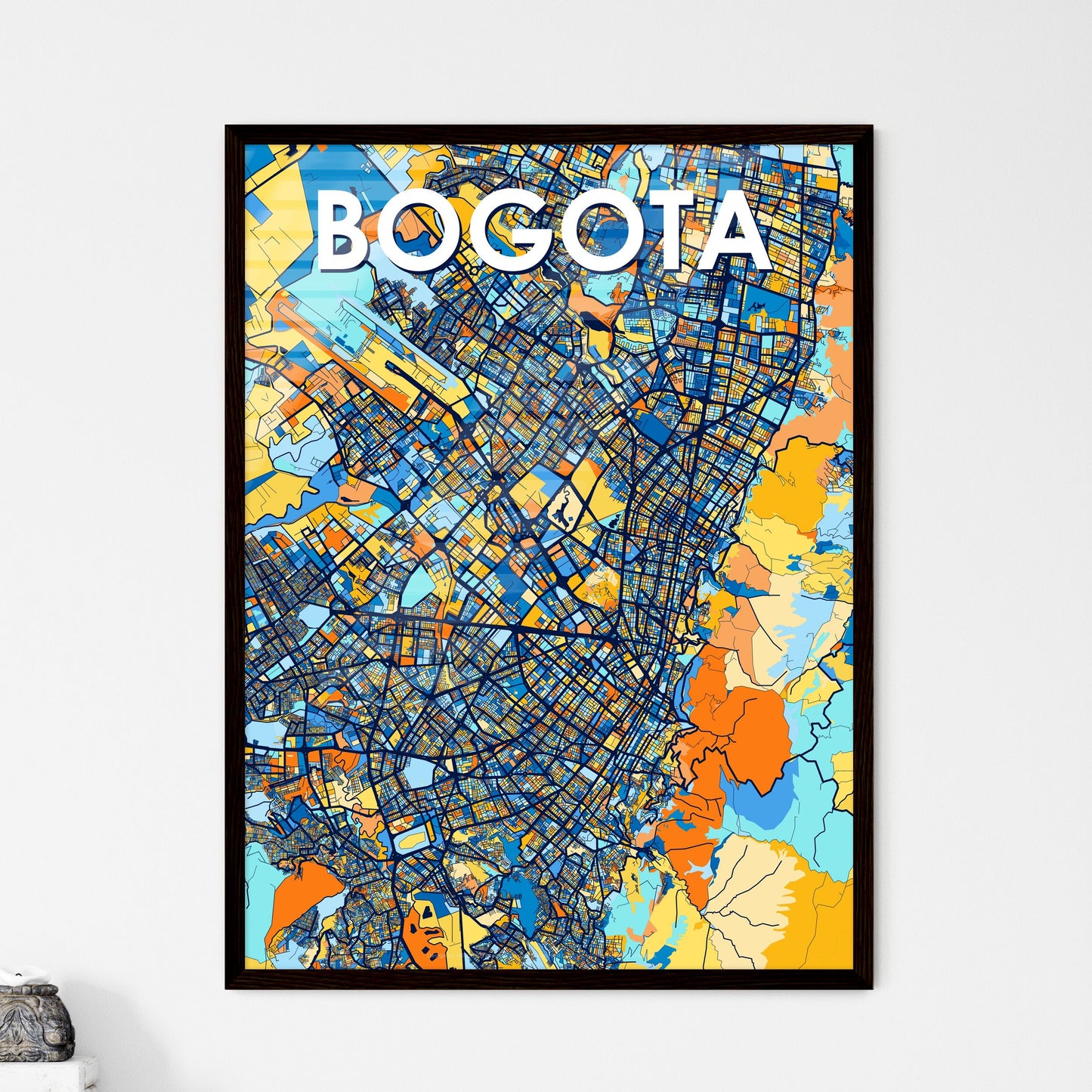 BOGOTA COLOMBIA Vibrant Colorful Art Map Poster Blue Orange