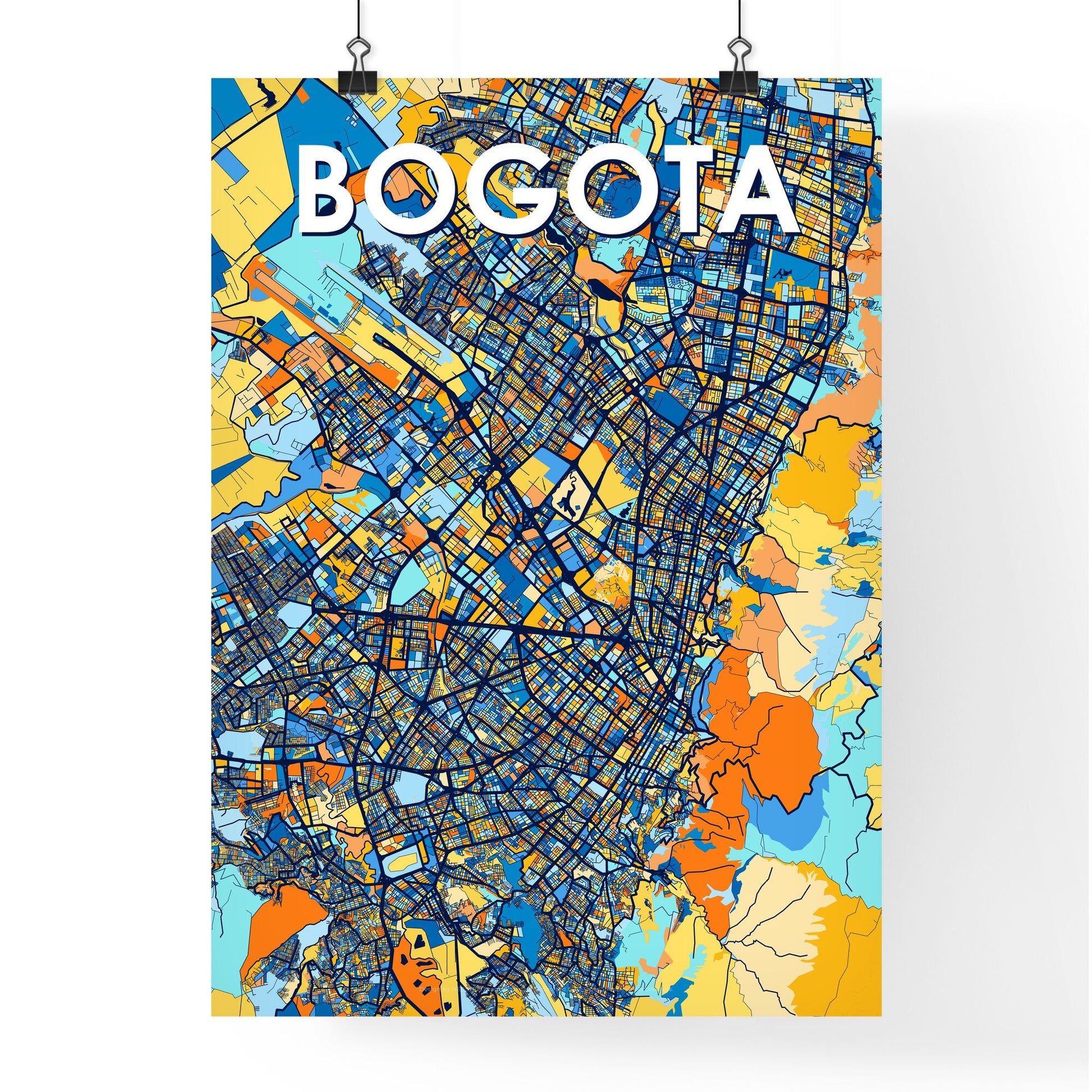 BOGOTA COLOMBIA Vibrant Colorful Art Map Poster Blue Orange