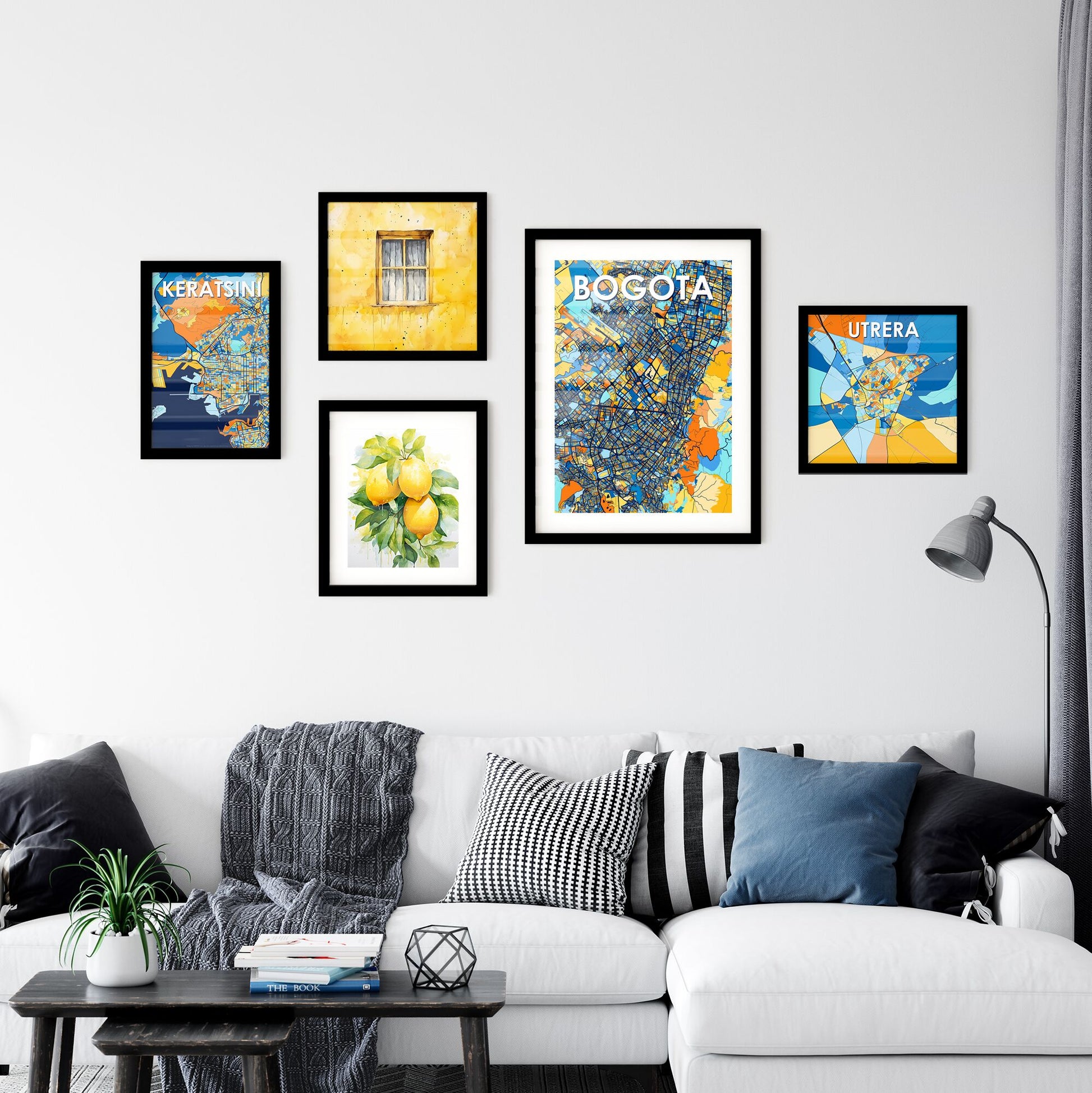 BOGOTA COLOMBIA Vibrant Colorful Art Map Poster Blue Orange