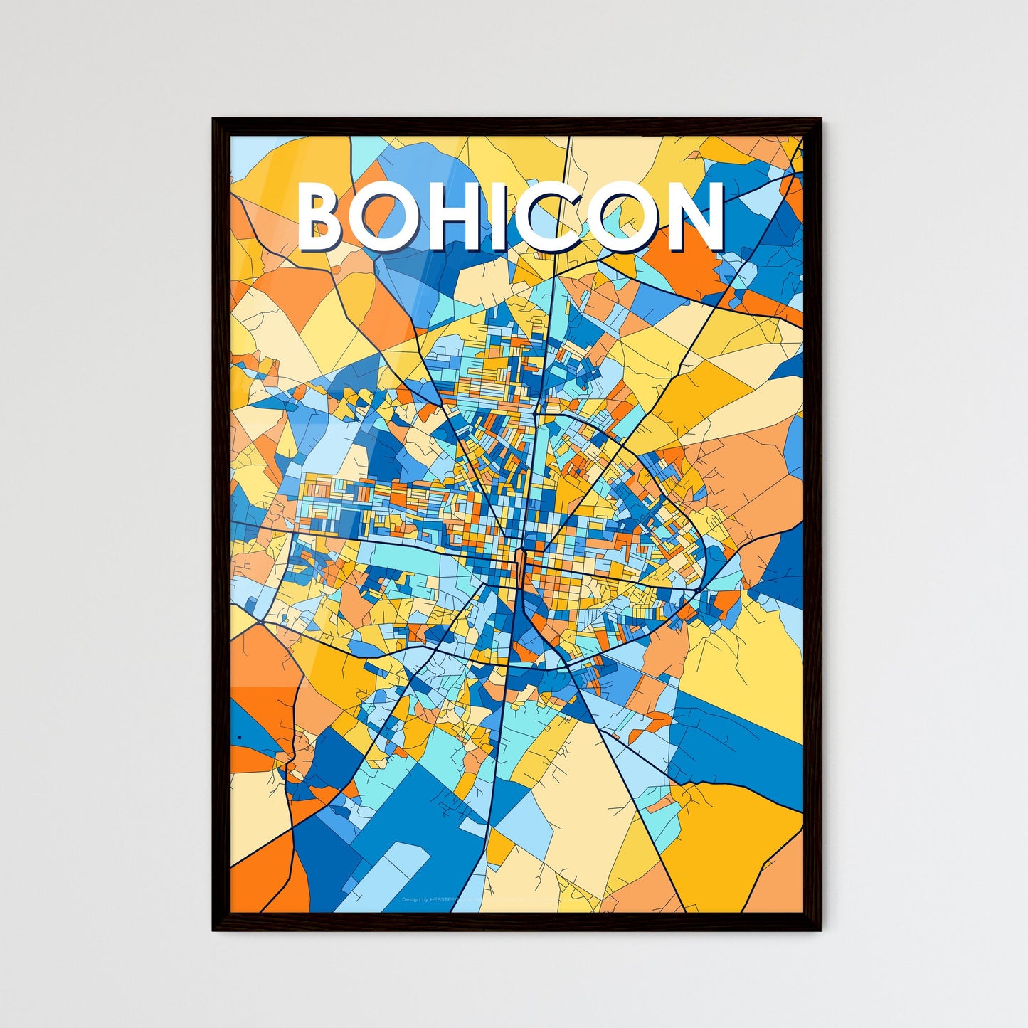 BOHICON BENIN Vibrant Colorful Art Map Poster Blue Orange