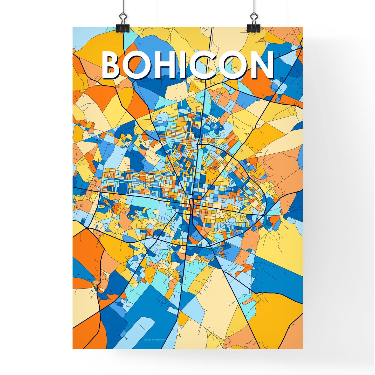 BOHICON BENIN Vibrant Colorful Art Map Poster Blue Orange