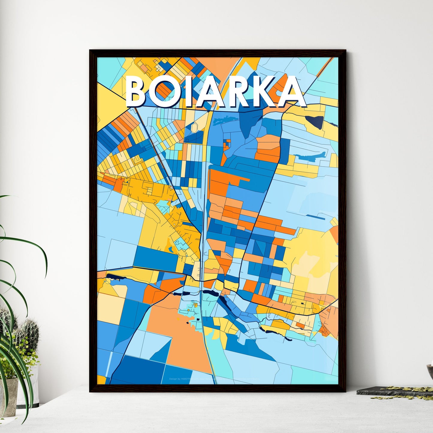 BOIARKA UKRAINE Vibrant Colorful Art Map Poster Blue Orange