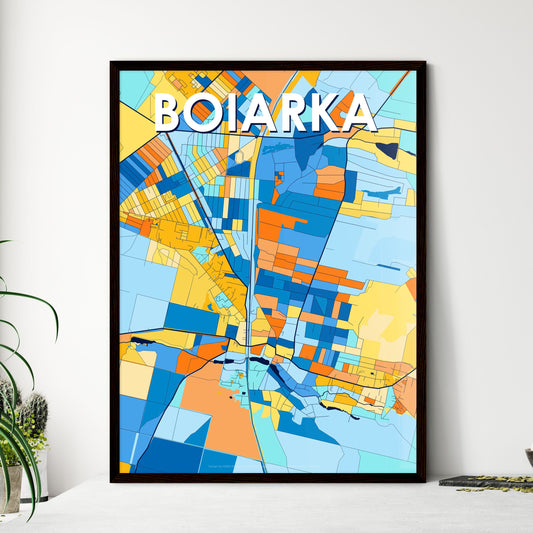 BOIARKA UKRAINE Vibrant Colorful Art Map Poster Blue Orange