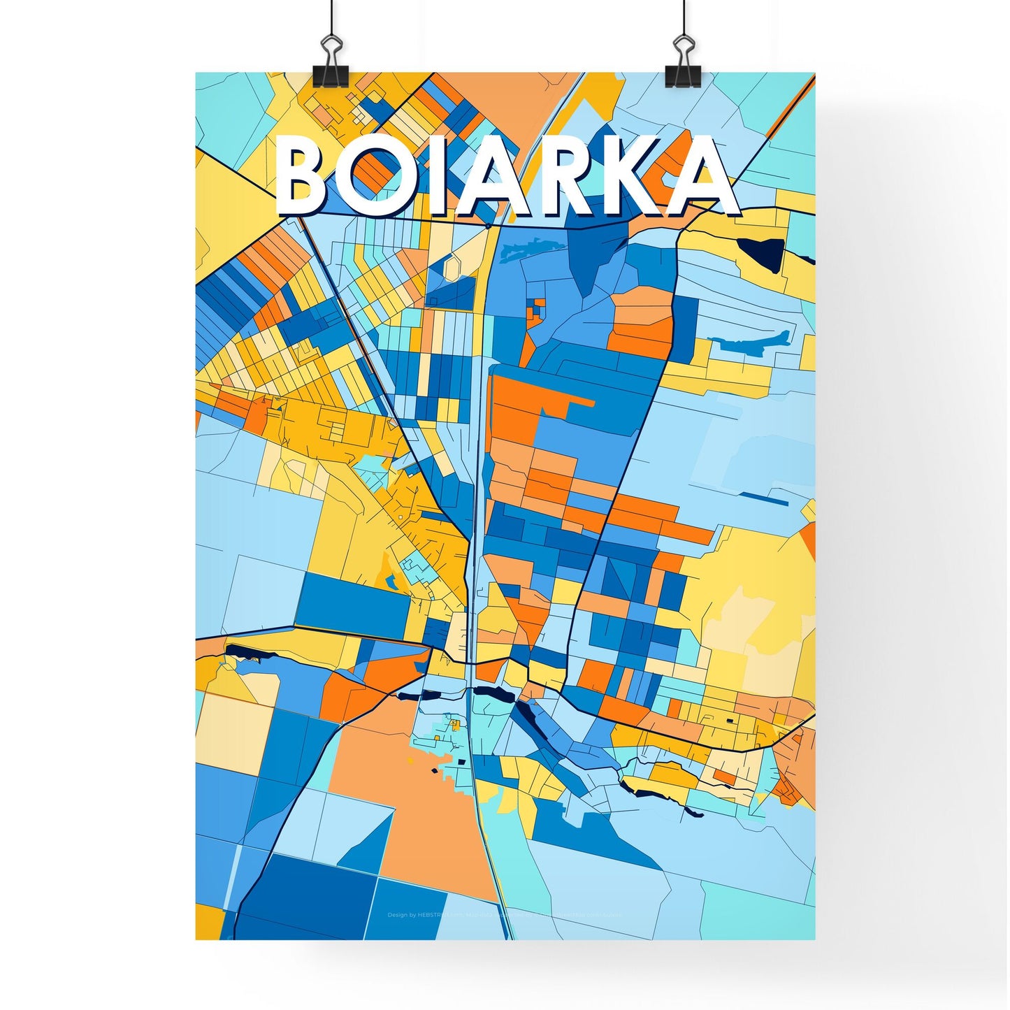 BOIARKA UKRAINE Vibrant Colorful Art Map Poster Blue Orange