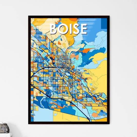 BOISE IDAHO Vibrant Colorful Art Map Poster Blue Orange