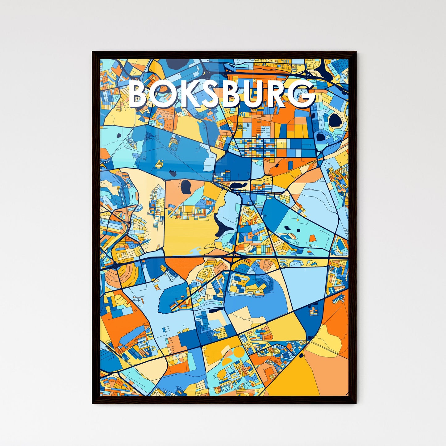 BOKSBURG SOUTH AFRICA Vibrant Colorful Art Map Poster Blue Orange