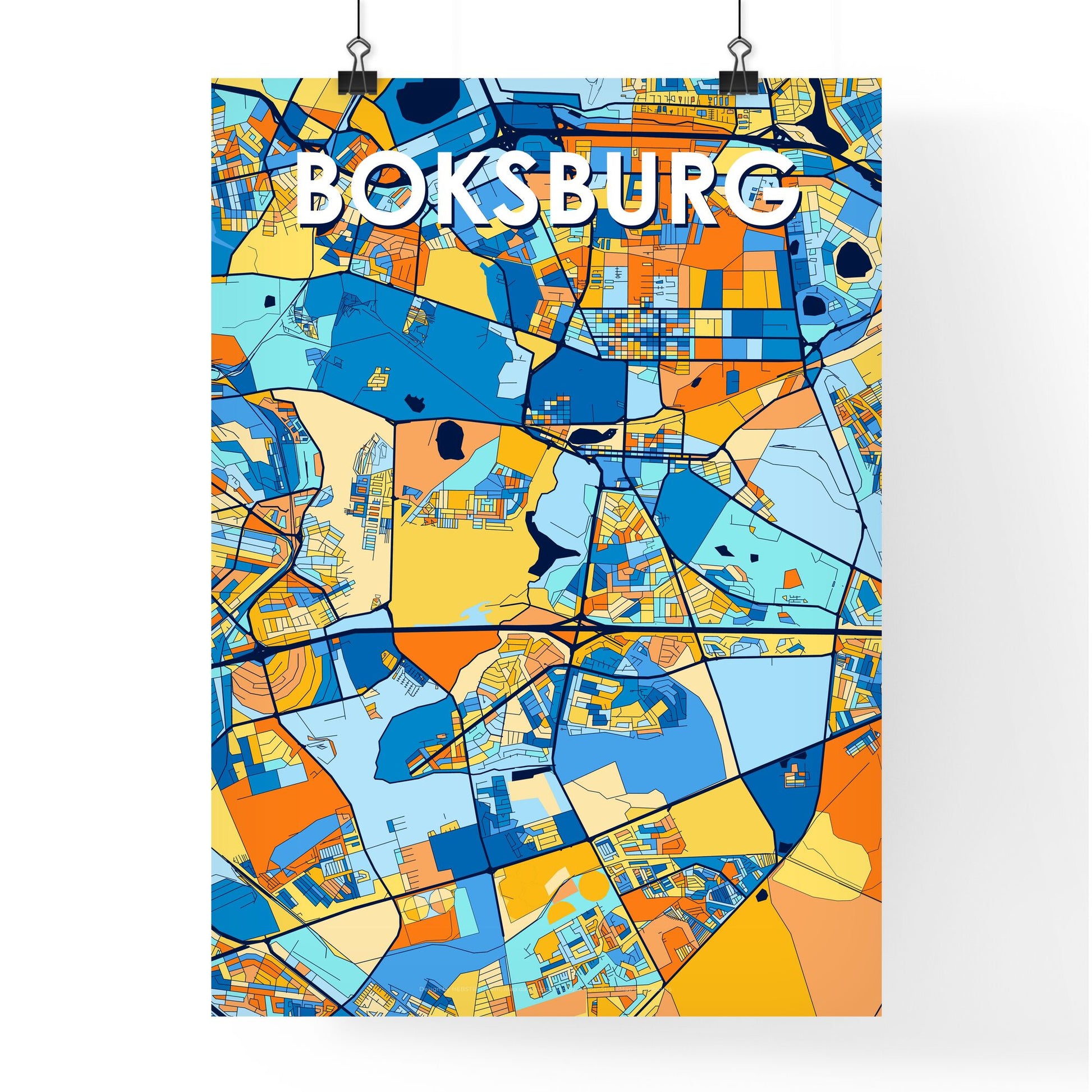 BOKSBURG SOUTH AFRICA Vibrant Colorful Art Map Poster Blue Orange