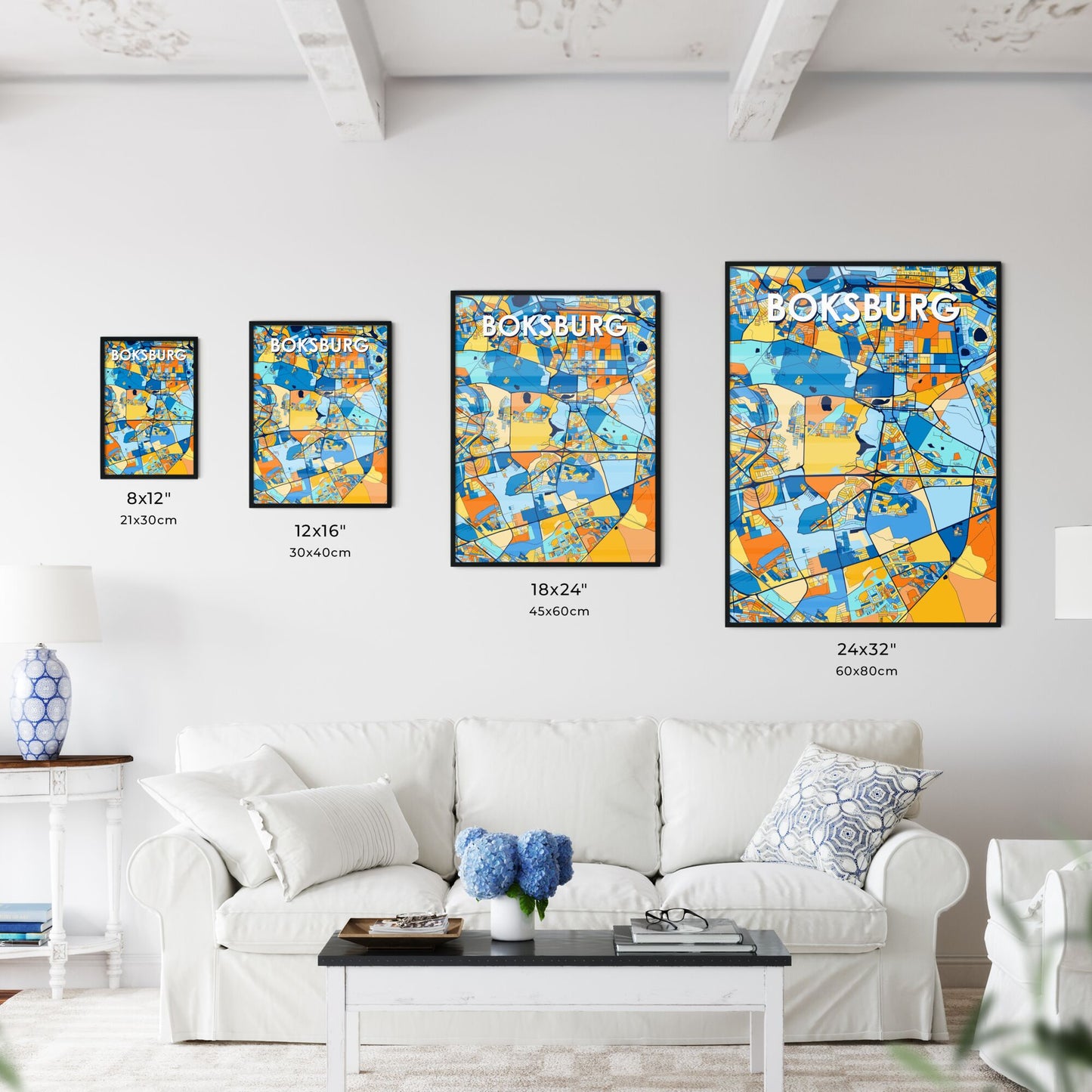 BOKSBURG SOUTH AFRICA Vibrant Colorful Art Map Poster Blue Orange