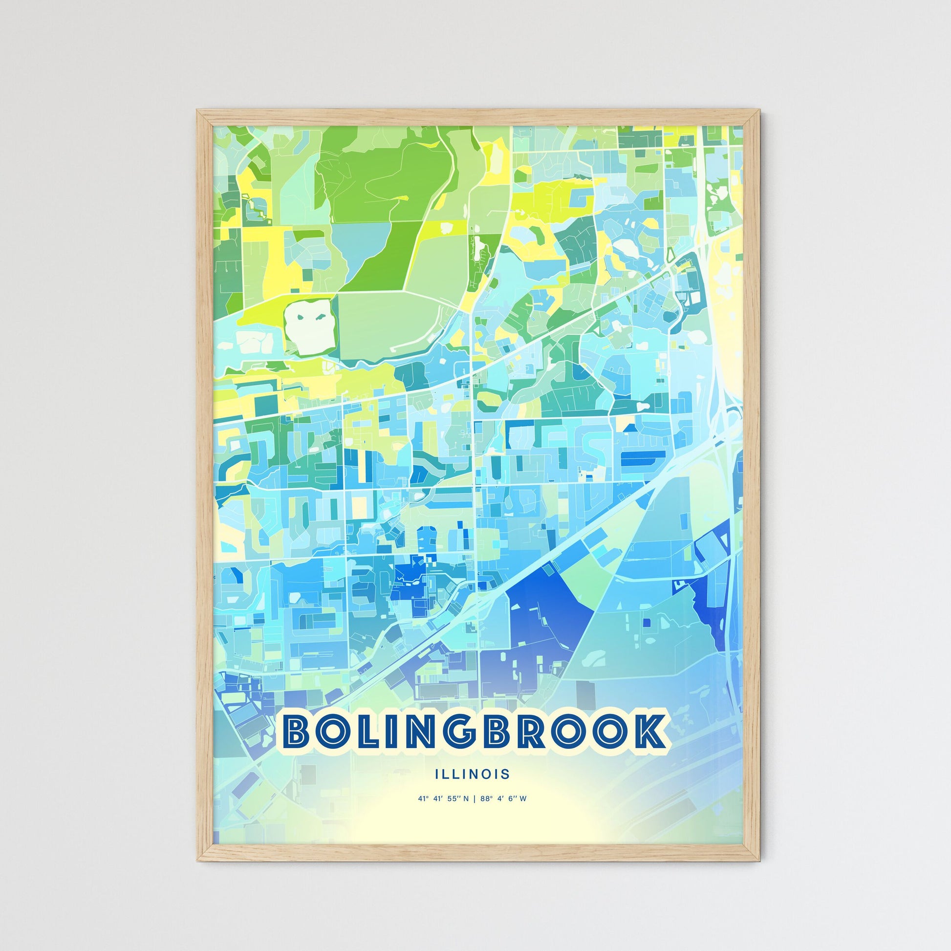 Colorful Bolingbrook Illinois Fine Art Map Cool Blue