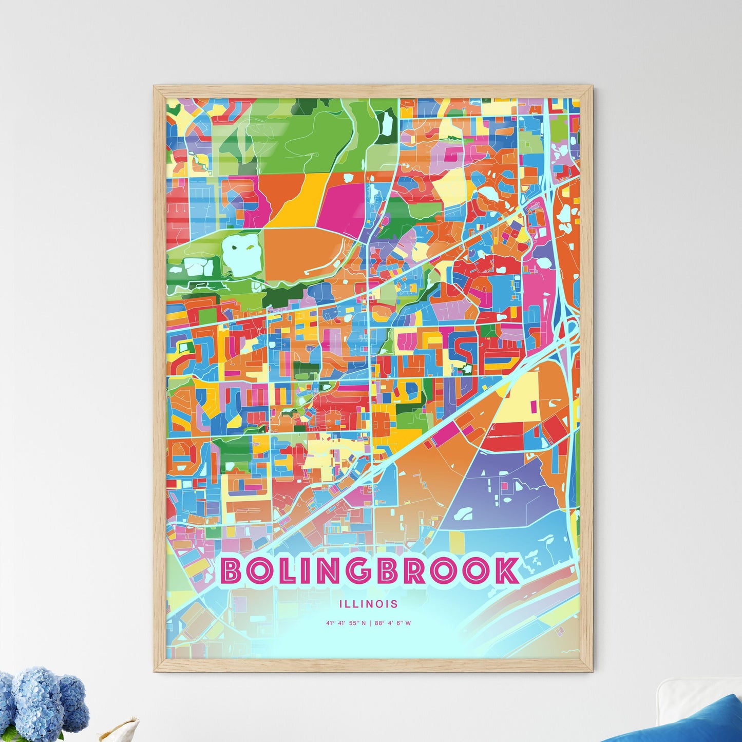 Colorful Bolingbrook Illinois Fine Art Map Crazy Colors