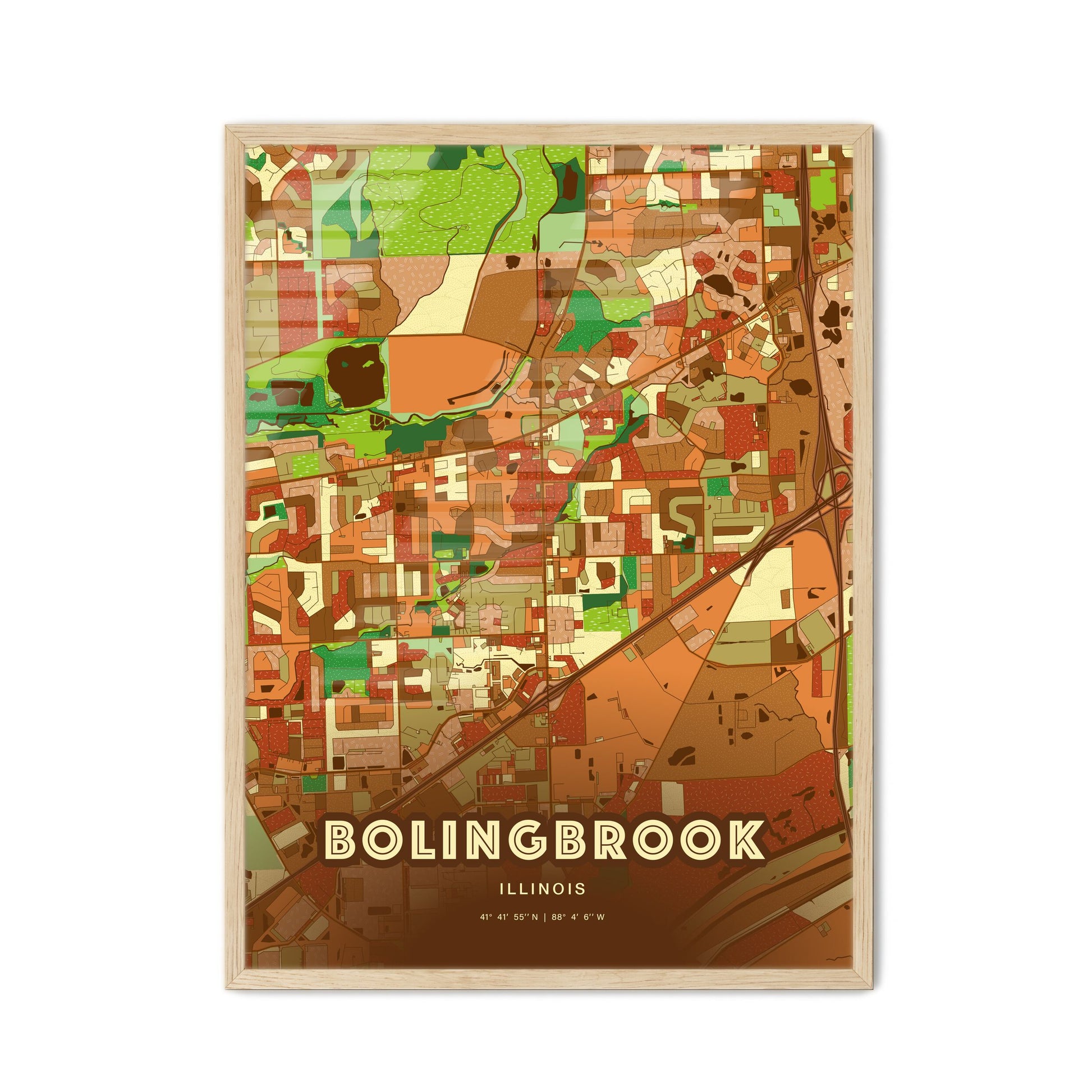 Colorful Bolingbrook Illinois Fine Art Map Farmhouse