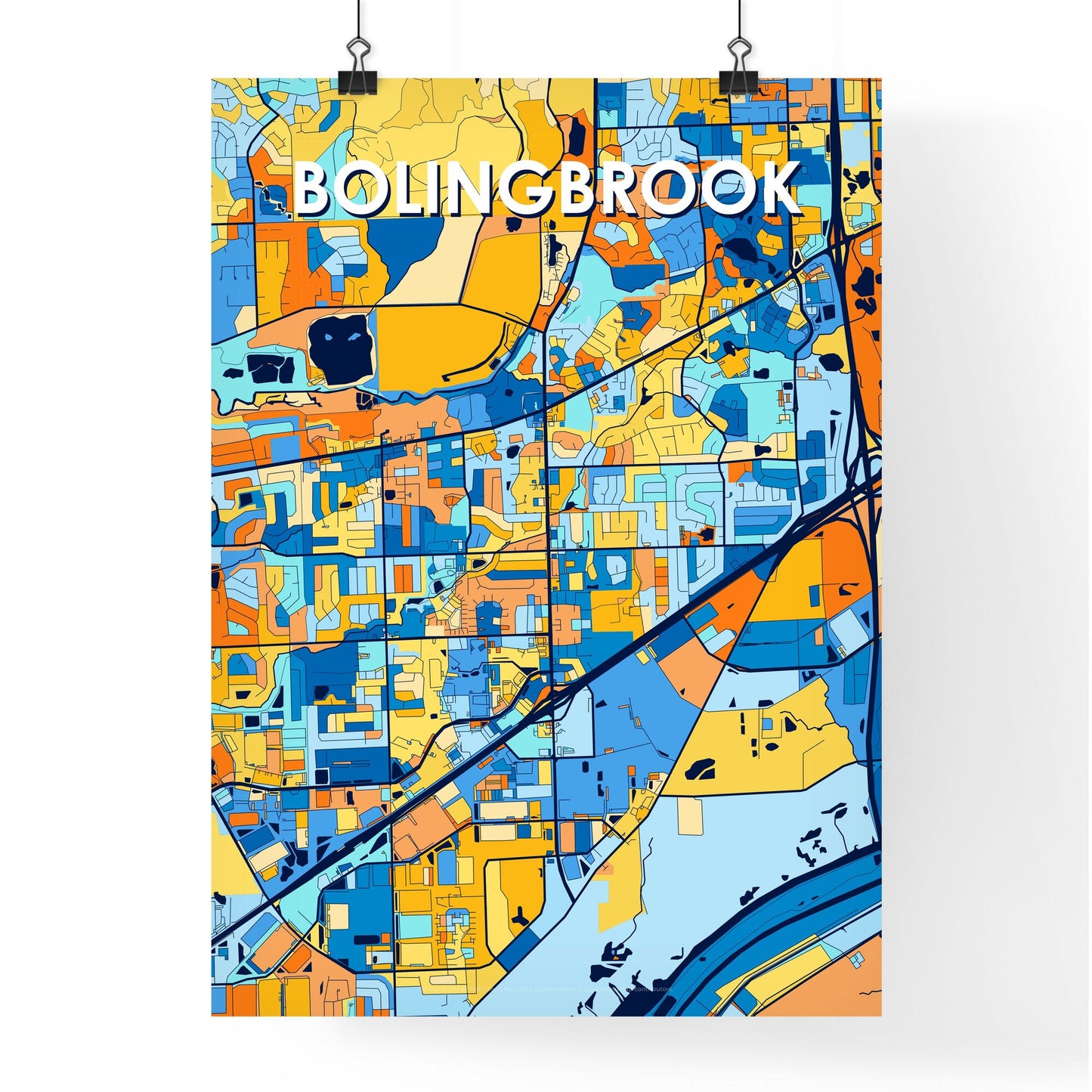 BOLINGBROOK ILLINOIS Vibrant Colorful Art Map Poster Blue Orange