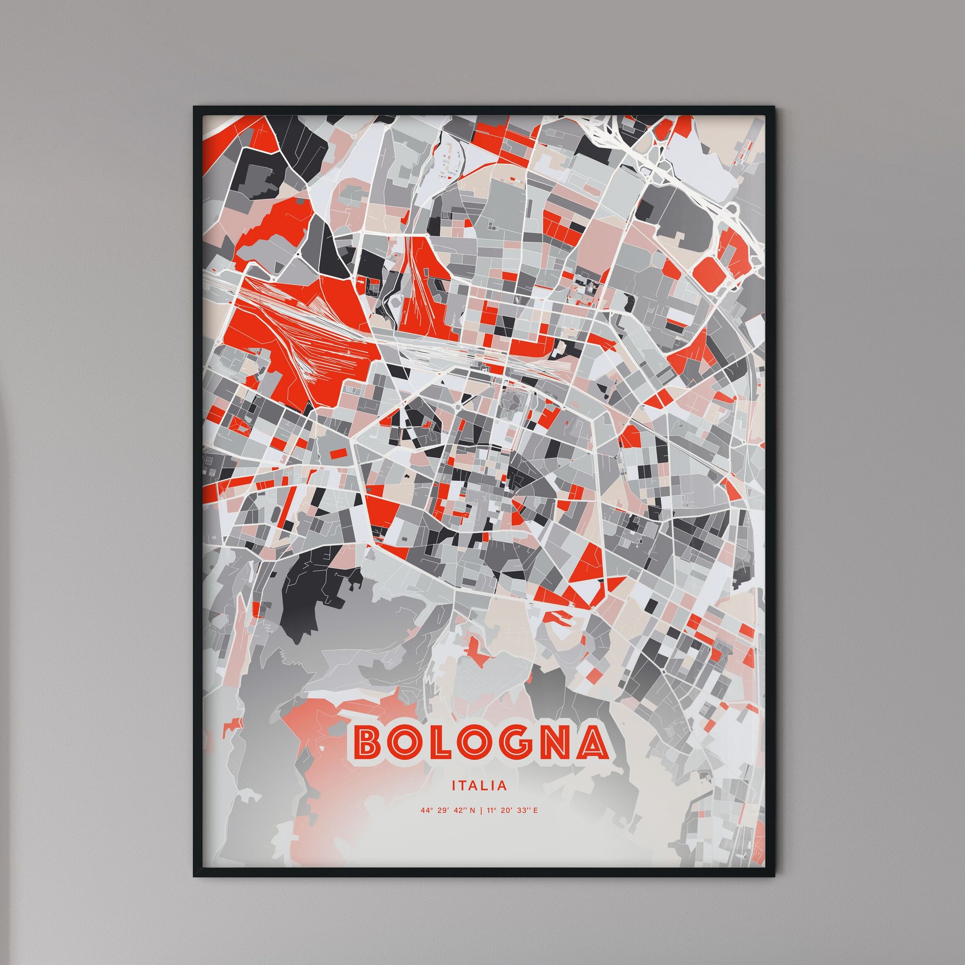 Colorful Bologna Italy Fine Art Map Modern Expressive