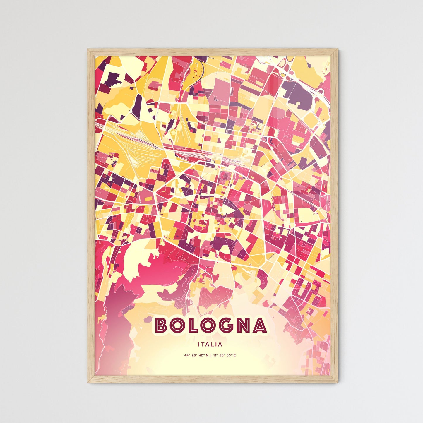 Colorful Bologna Italy Fine Art Map Hot Red