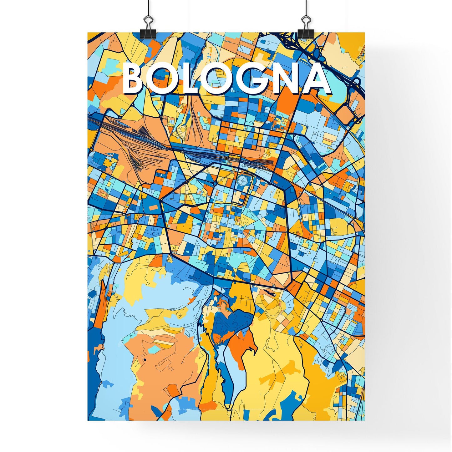 BOLOGNA ITALY Vibrant Colorful Art Map Poster Blue Orange