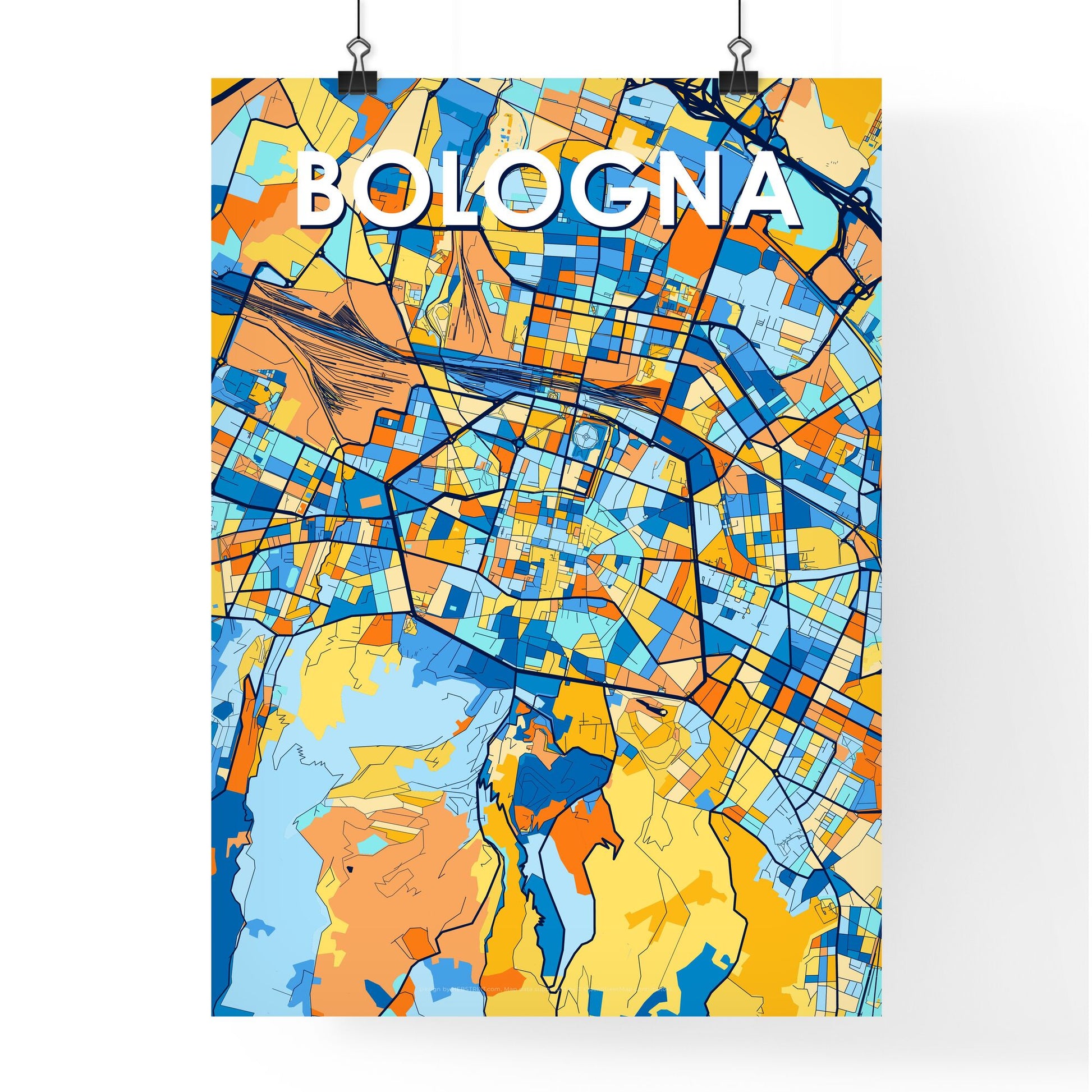 BOLOGNA ITALY Vibrant Colorful Art Map Poster Blue Orange