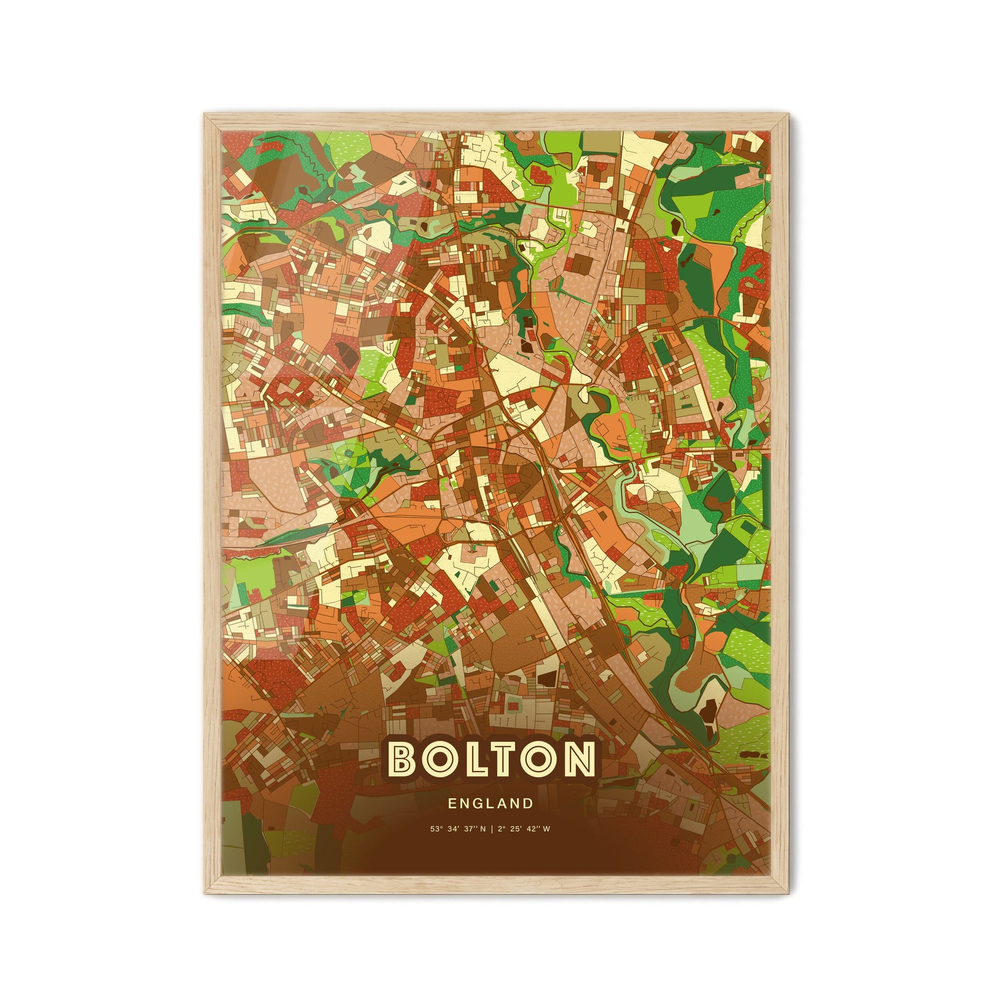 Colorful Bolton England Fine Art Map Farmhouse