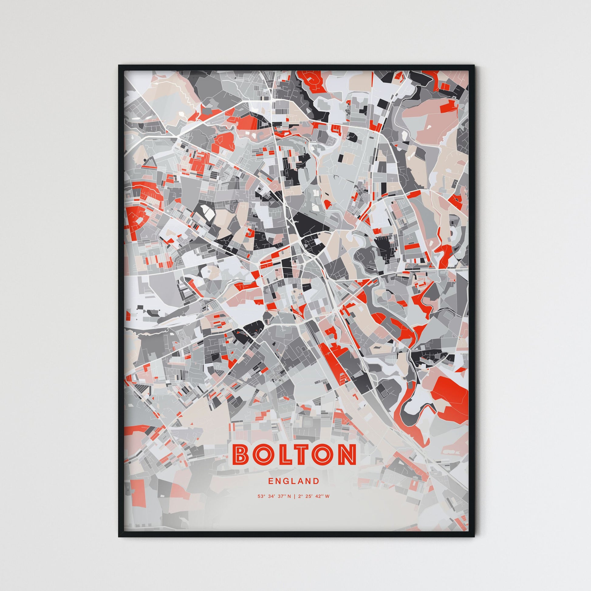 Colorful Bolton England Fine Art Map Modern Expressive