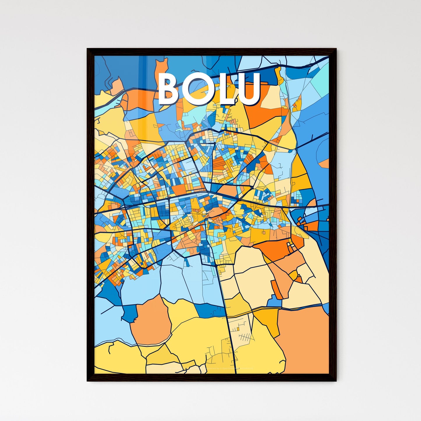 BOLU TURKEY Vibrant Colorful Art Map Poster Blue Orange