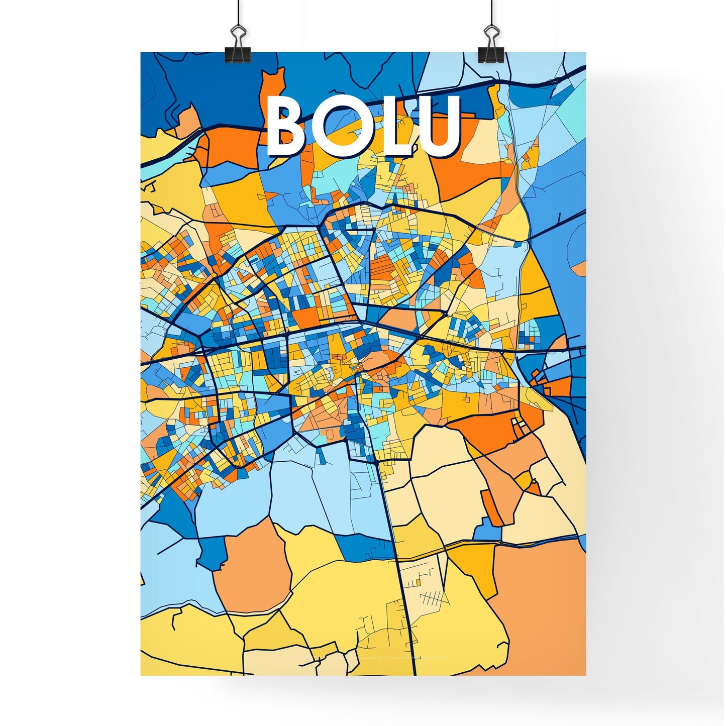 BOLU TURKEY Vibrant Colorful Art Map Poster Blue Orange