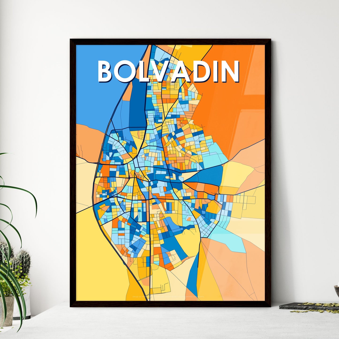 BOLVADIN TURKEY Vibrant Colorful Art Map Poster Blue Orange