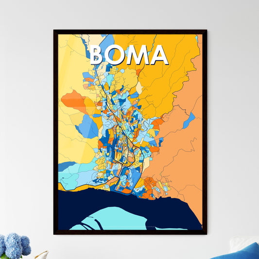 BOMA DR CONGO Vibrant Colorful Art Map Poster Blue Orange