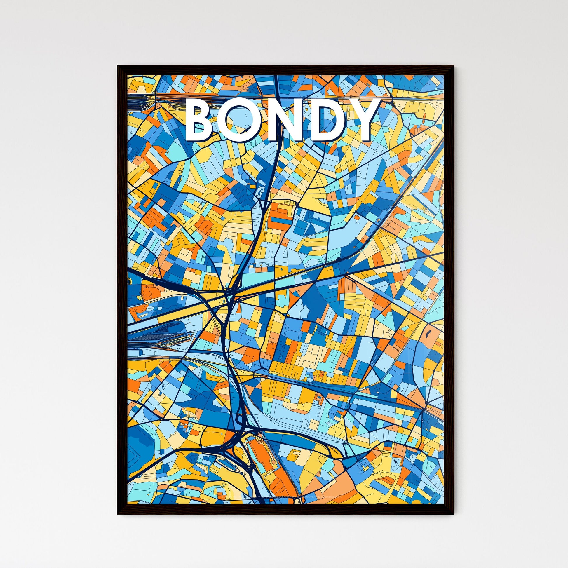 BONDY FRANCE Vibrant Colorful Art Map Poster Blue Orange