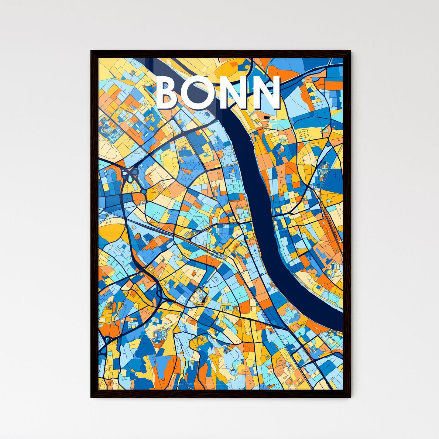 BONN GERMANY Vibrant Colorful Art Map Poster Blue Orange