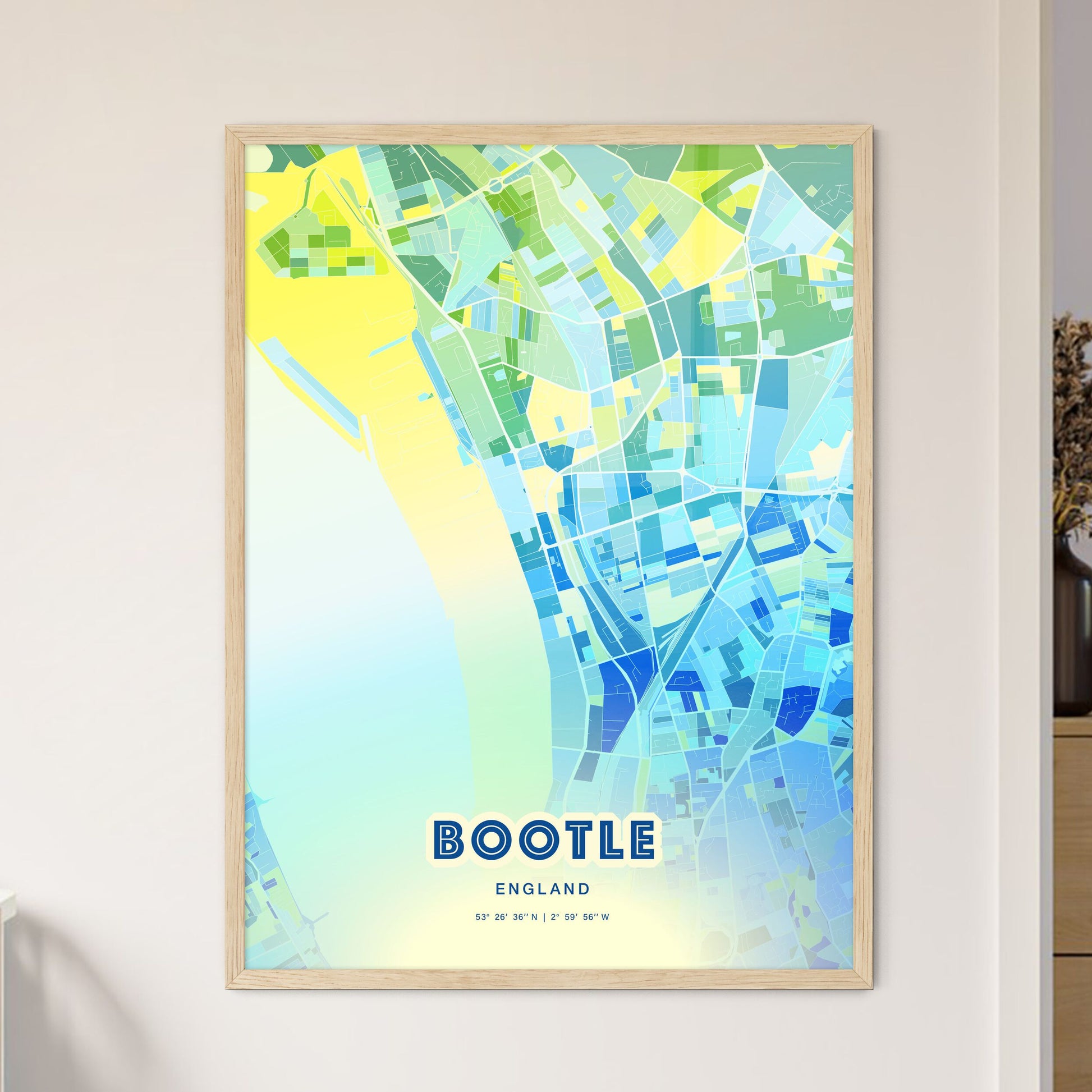 Colorful Bootle England Fine Art Map Cool Blue
