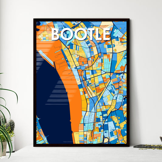 BOOTLE ENGLAND Vibrant Colorful Art Map Poster Blue Orange