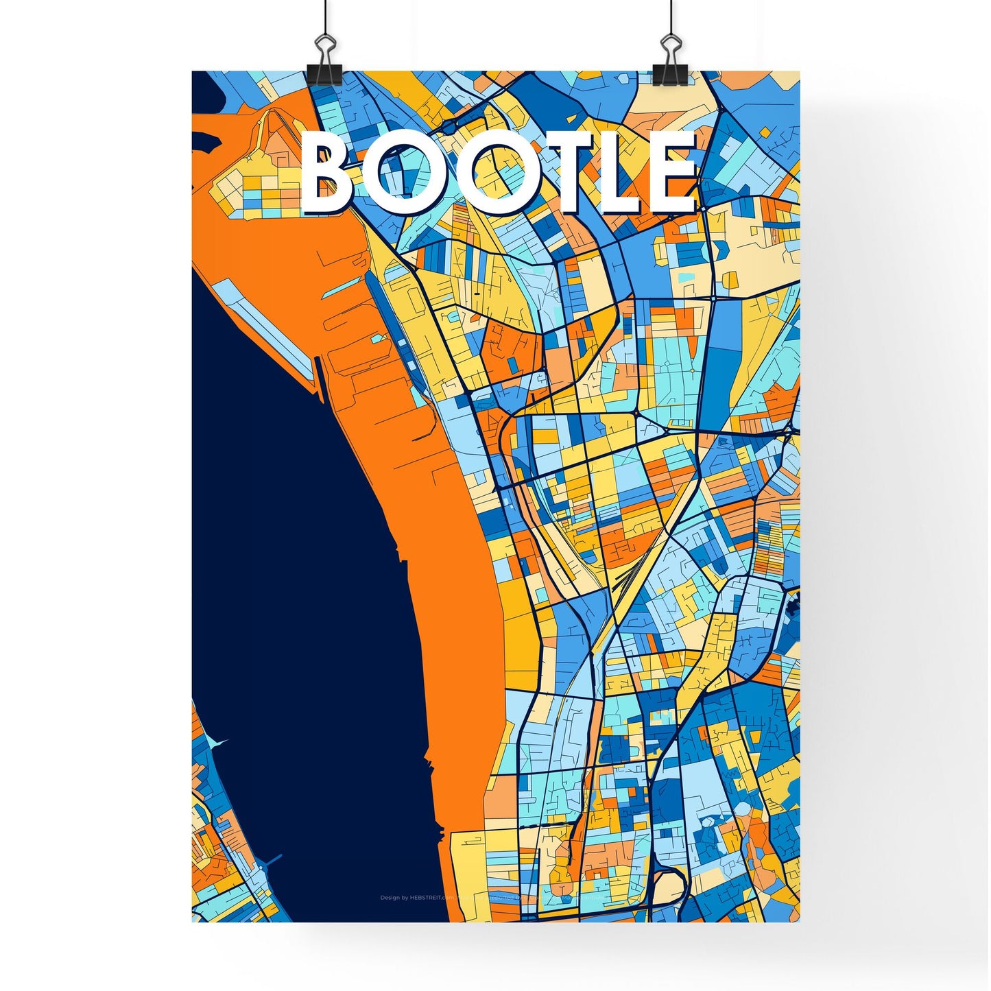 BOOTLE ENGLAND Vibrant Colorful Art Map Poster Blue Orange