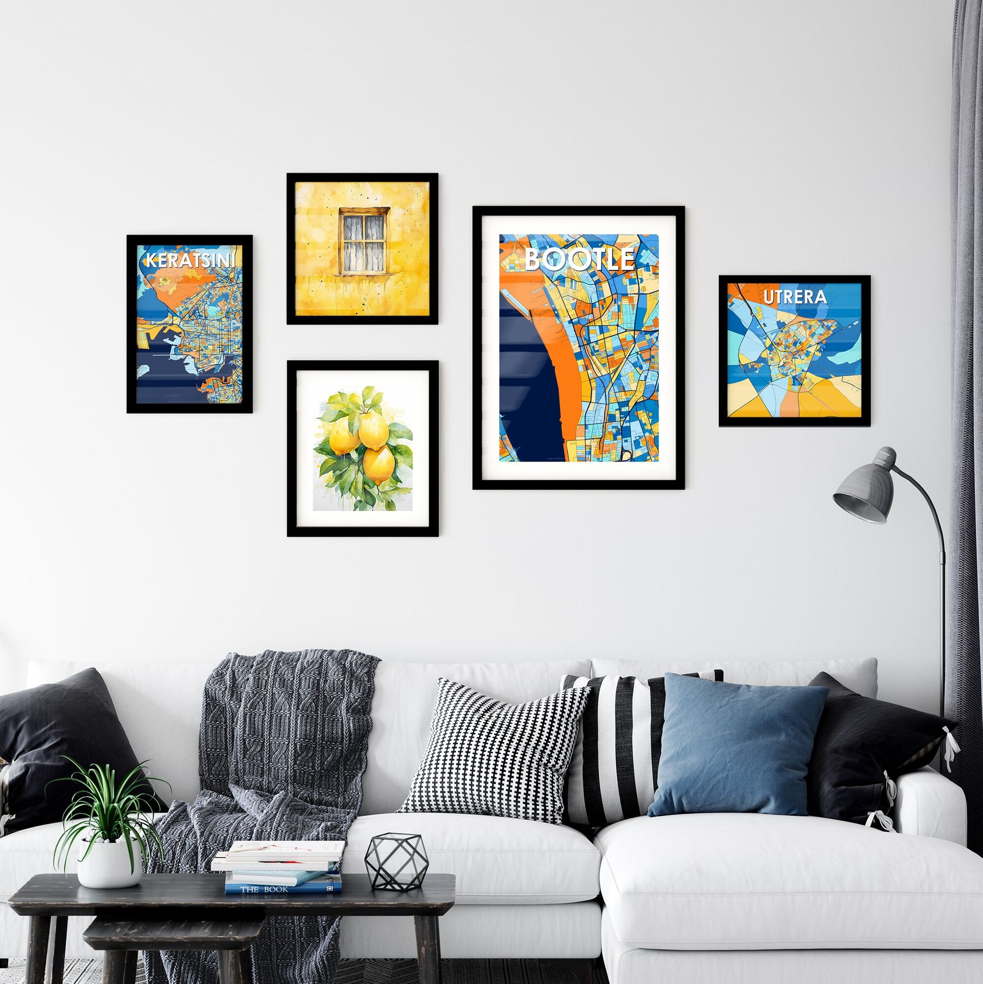 BOOTLE ENGLAND Vibrant Colorful Art Map Poster Blue Orange