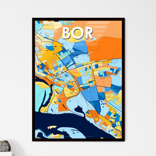 BOR RUSSIA Vibrant Colorful Art Map Poster Blue Orange