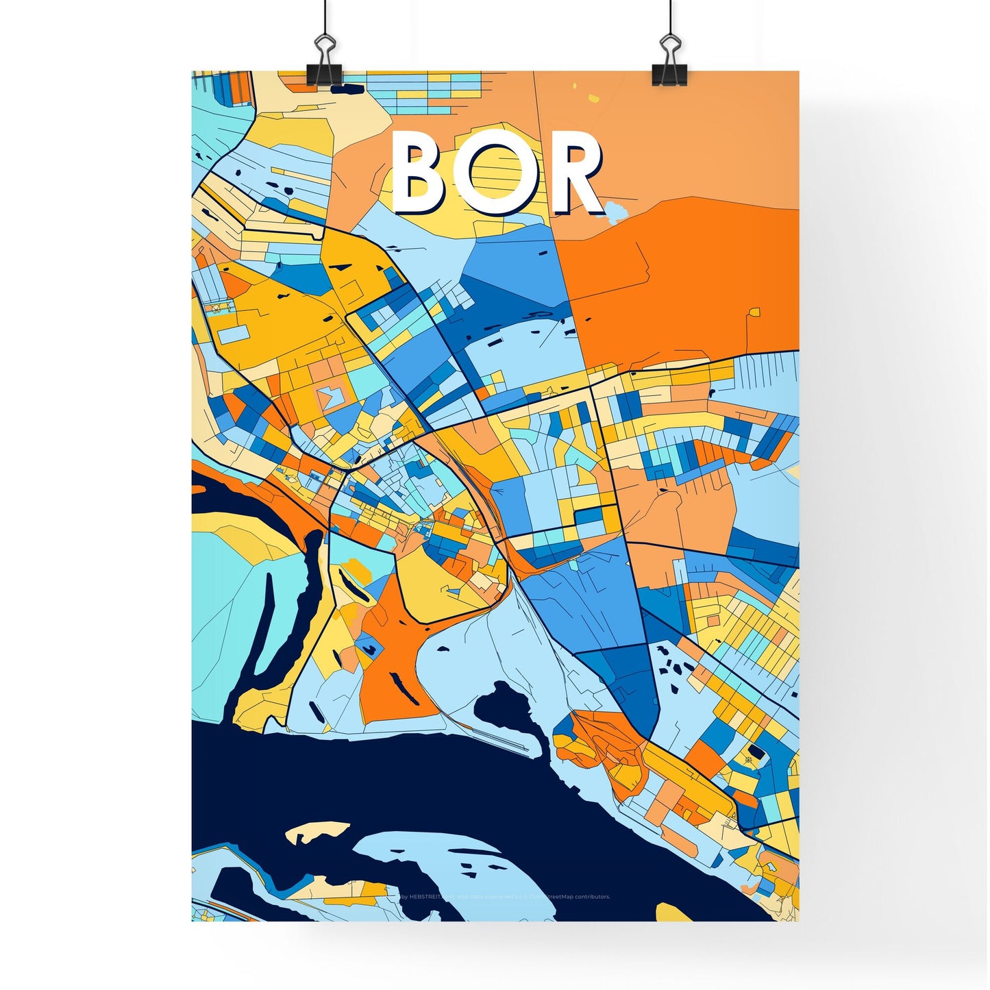 BOR RUSSIA Vibrant Colorful Art Map Poster Blue Orange