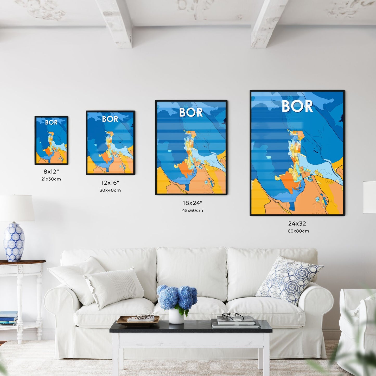 BOR SERBIA Vibrant Colorful Art Map Poster Blue Orange